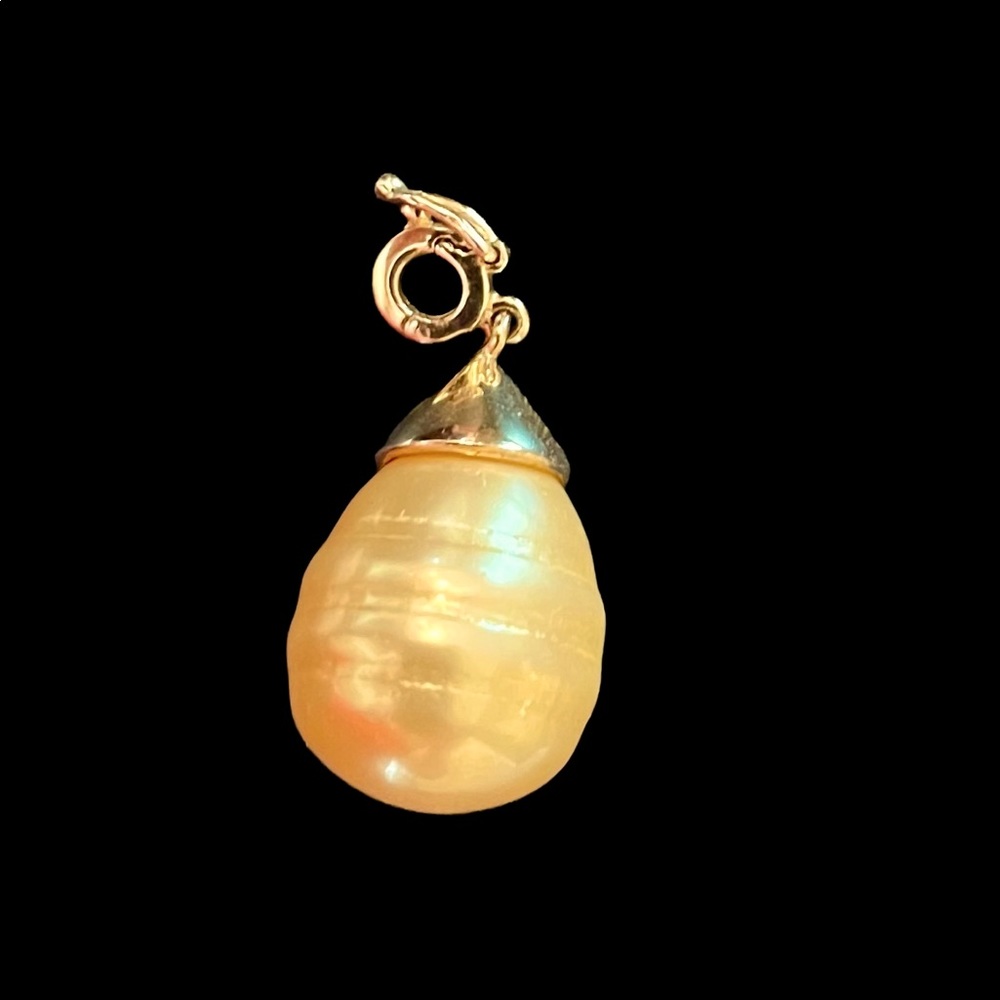 Golden south sea pearl pendant gold over 925 silver stamp on crown 1/2” long - Picture 1 of 2